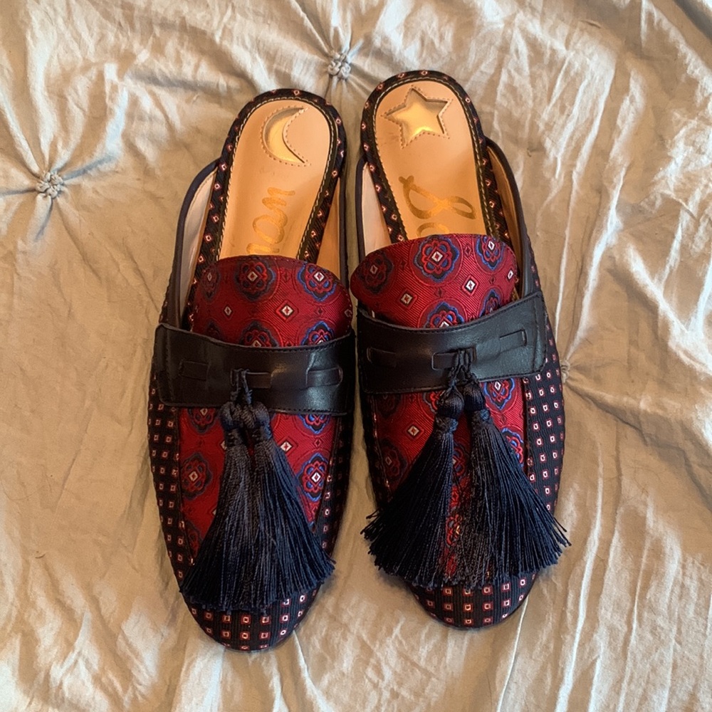 Sam Edelman Red and Navy Tassel Mules